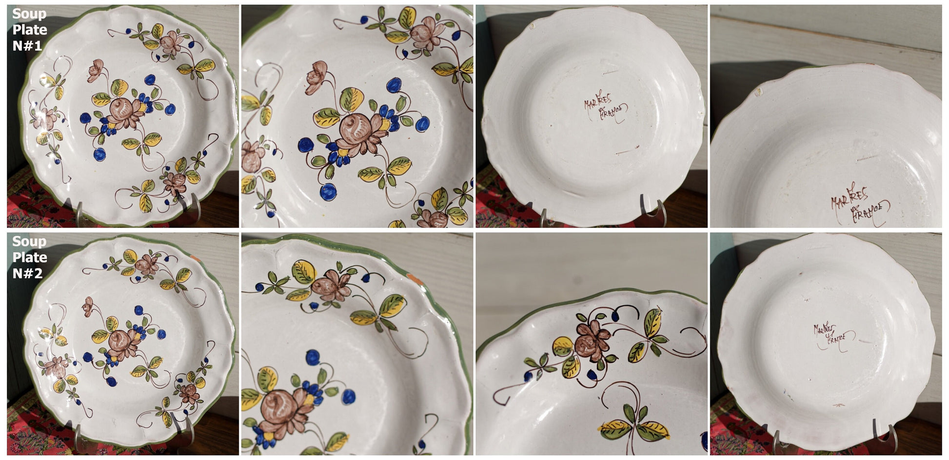 French Faience Hand-Painted Ironstone Plate Martres France Tolosane Moustier terre de fer