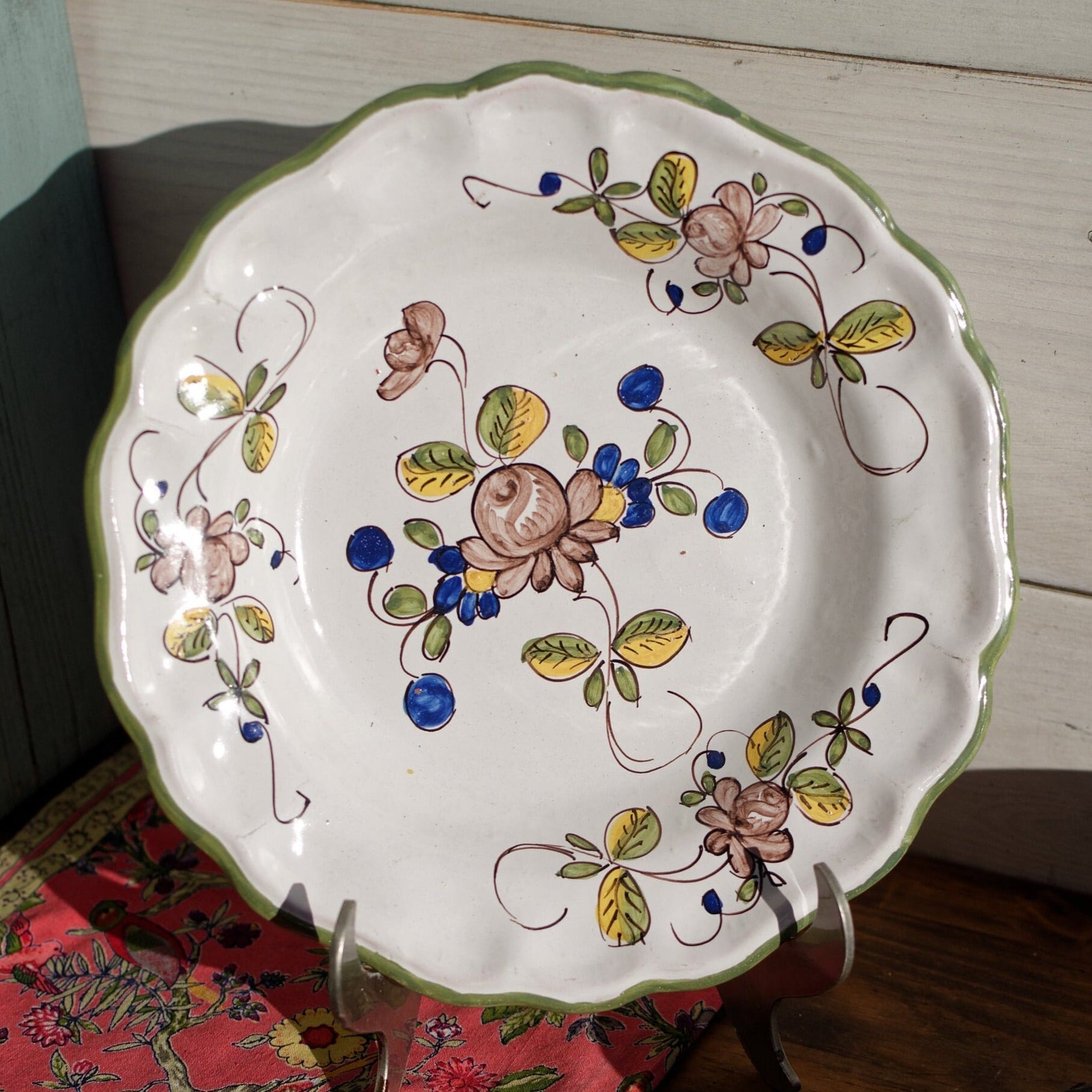 French Faience Hand-Painted Ironstone Plate Martres France Tolosane Moustier terre de fer