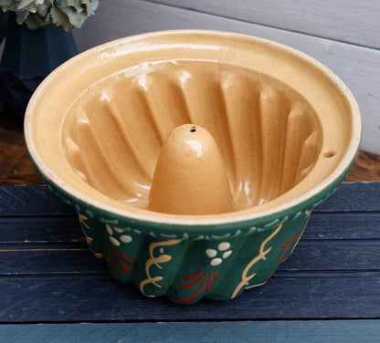 French Vintage Kugelhopf Alsace Pottery Glazed Bundt Baking Cake Mold ~ Hand-Painted Ceramics Terra Cotta Stoneware