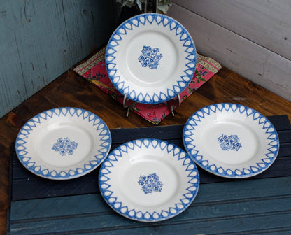 French Ironstone Small Plate Blue Transferware Bertrand Opaque Burfine Terre de Fer