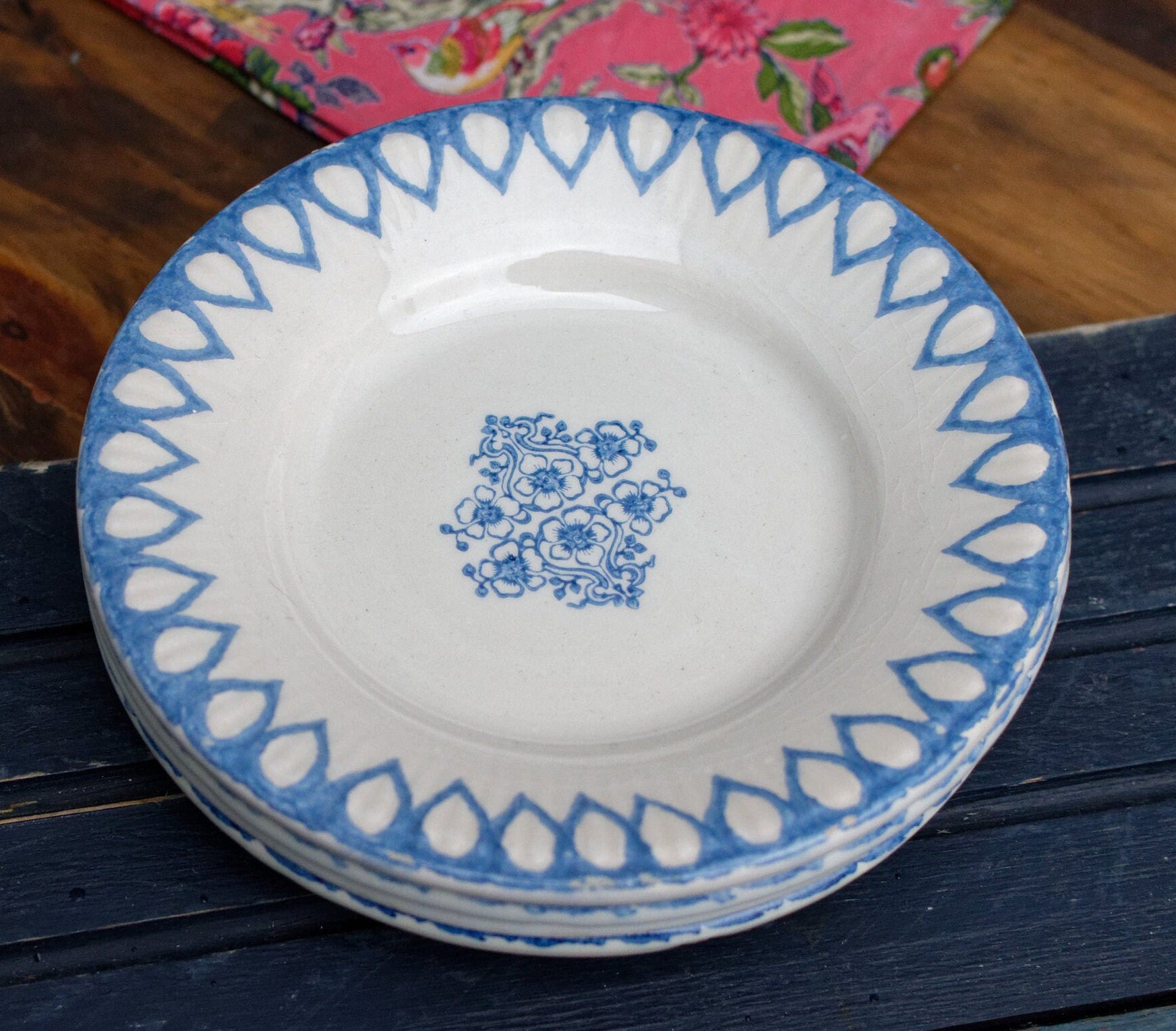 French Ironstone Small Plate Blue Transferware Bertrand Opaque Burfine Terre de Fer