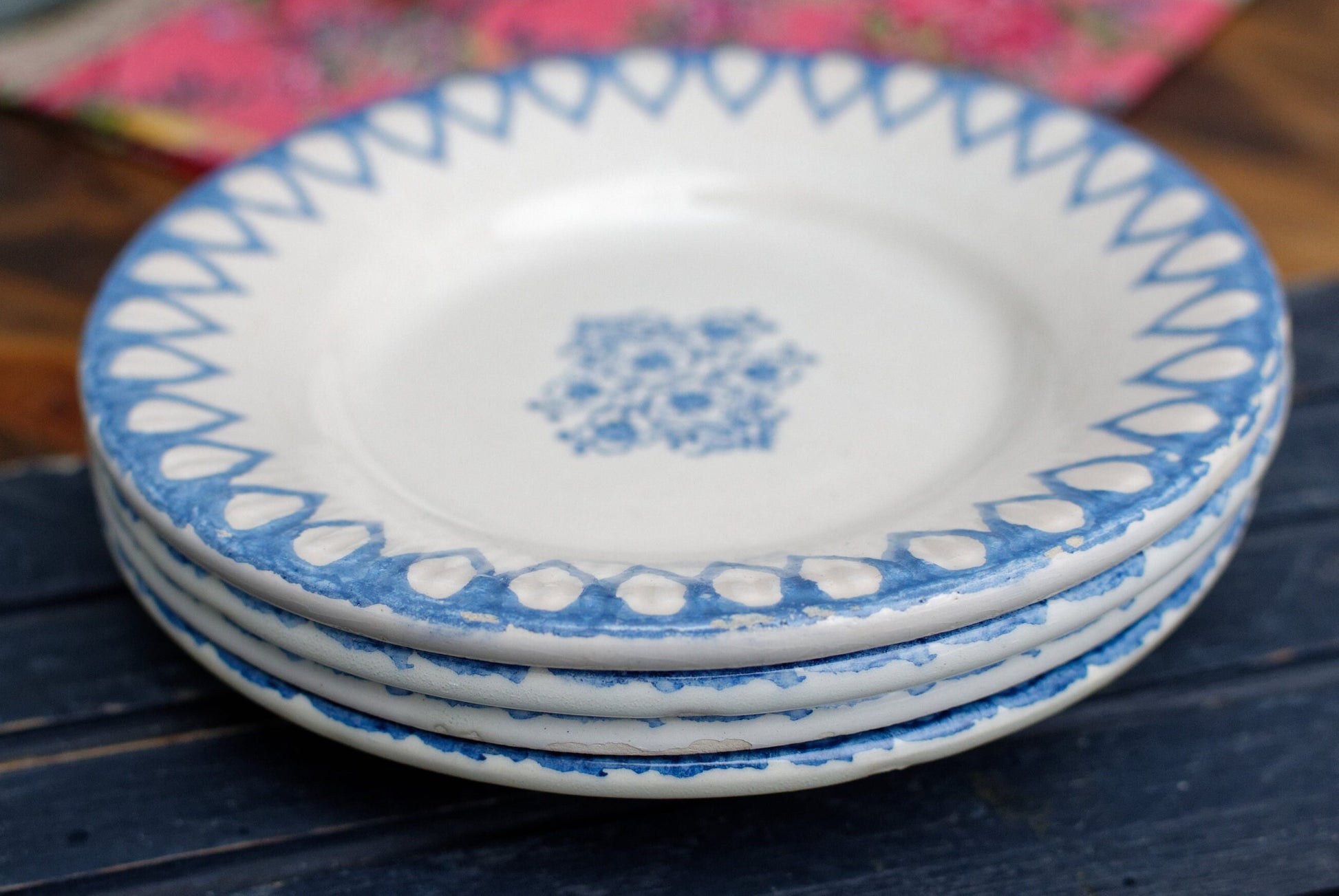 French Ironstone Small Plate Blue Transferware Bertrand Opaque Burfine Terre de Fer