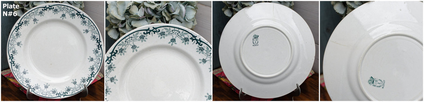 French Ironstone Green Transferware Plate BLERIOT Motif Saint Amand et Hamage NORD Terre de Fer