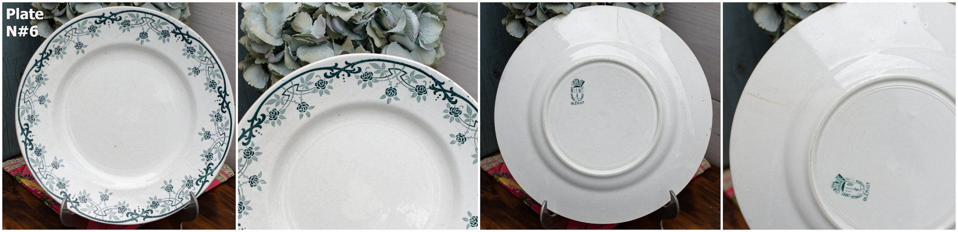 French Ironstone Green Transferware Plate BLERIOT Motif Saint Amand et Hamage NORD Terre de Fer