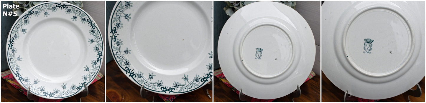 French Ironstone Green Transferware Plate BLERIOT Motif Saint Amand et Hamage NORD Terre de Fer