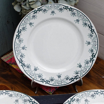 French Ironstone Green Transferware Plate BLERIOT Motif Saint Amand et Hamage NORD Terre de Fer