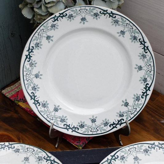 French Ironstone Green Transferware Plate BLERIOT Motif Saint Amand et Hamage NORD Terre de Fer