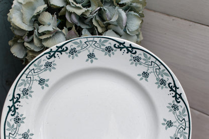 French Ironstone Green Transferware Plate BLERIOT Motif Saint Amand et Hamage NORD Terre de Fer