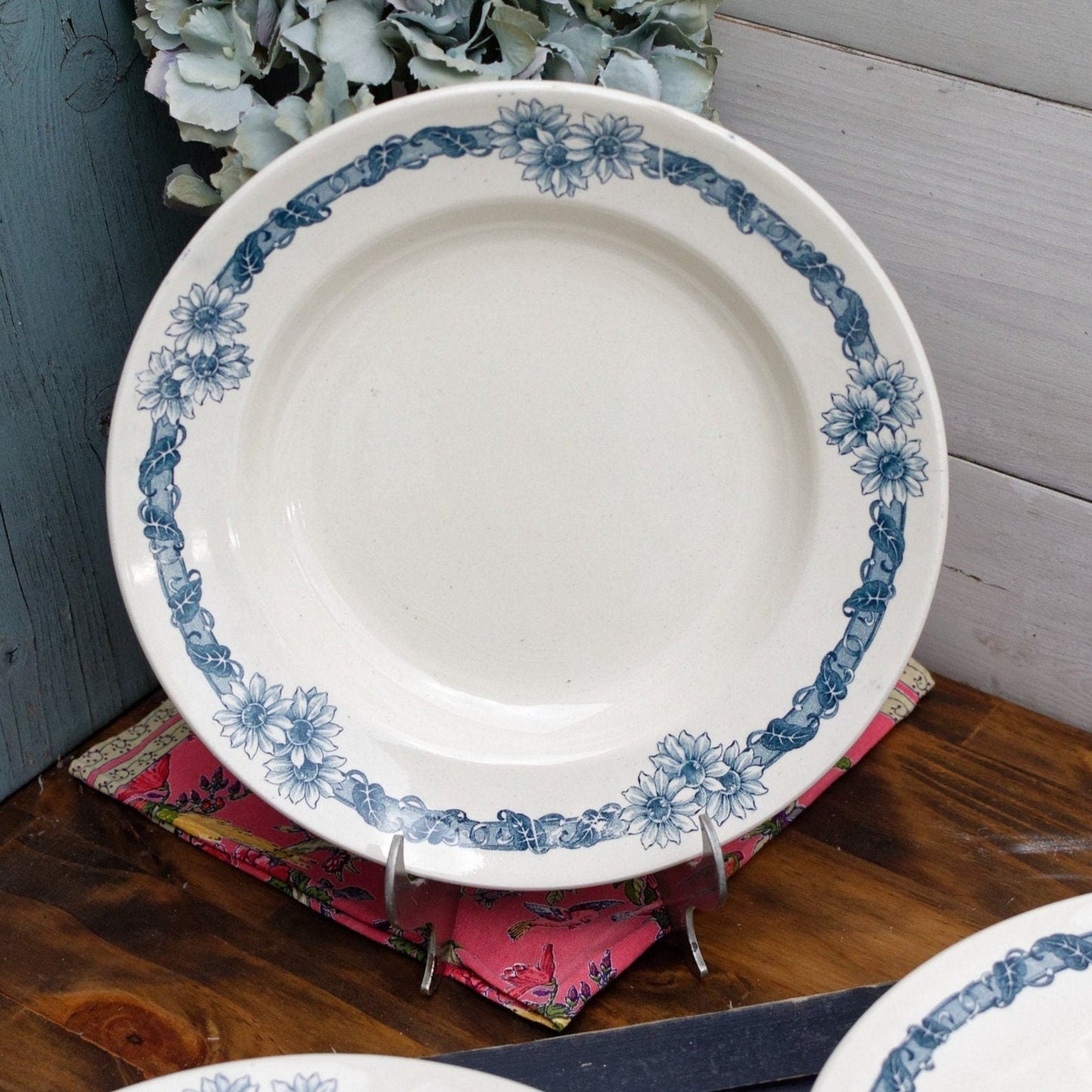 French Ironstone Blue Transferware Plate DENISE Longchamp Terre de Fer