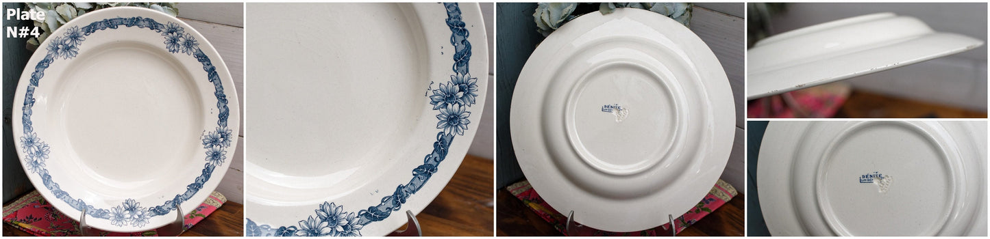 French Ironstone Blue Transferware Plate DENISE Longchamp Terre de Fer