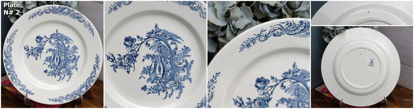 French Ironstone Blue Transferware Dinner Plate Terre de Fer ~ S&G Louis XV Faïencerie de Clairefontaine (S.G. Sanejouand Graves)