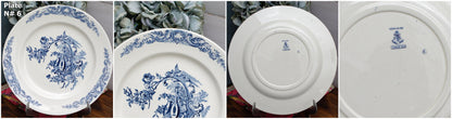 French Ironstone Blue Transferware Dinner Plate Terre de Fer ~ S&G Louis XV Faïencerie de Clairefontaine (S.G. Sanejouand Graves)