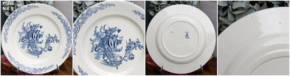 French Ironstone Blue Transferware Dinner Plate Terre de Fer ~ S&G Louis XV Faïencerie de Clairefontaine (S.G. Sanejouand Graves)