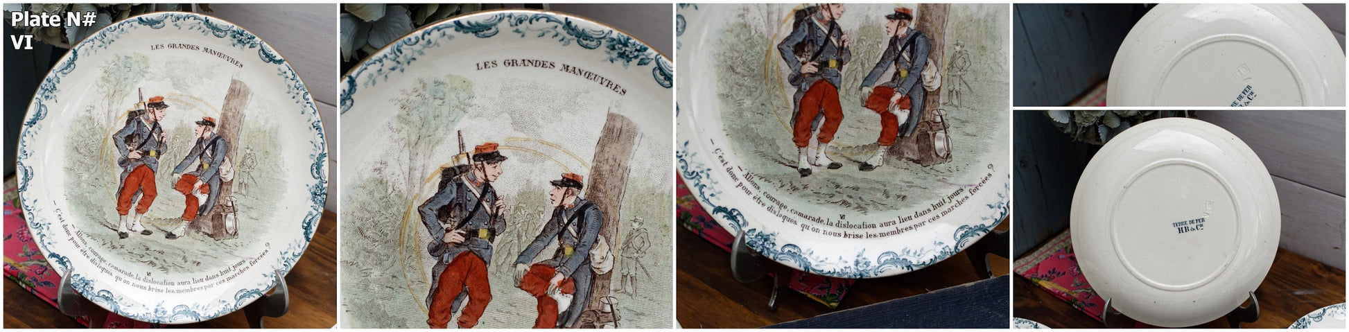 1800s ~ French Antique IRONSTONE Collectible Talking Plate ~ Series "Les Grandes Manœuvres" ~ Made by CHOISY-Le-ROI (HB & cie)