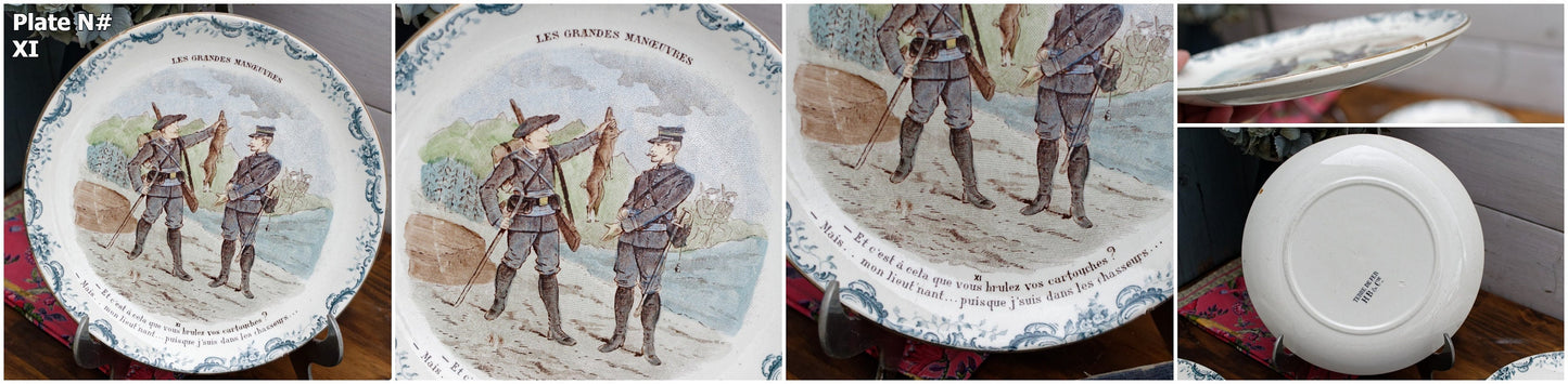 1800s ~ French Antique IRONSTONE Collectible Talking Plate ~ Series "Les Grandes Manœuvres" ~ Made by CHOISY-Le-ROI (HB & cie)