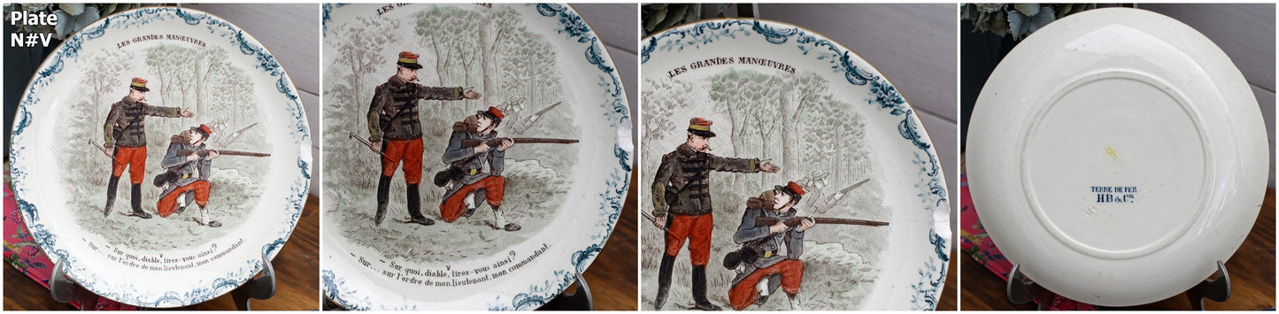 1800s ~ French Antique IRONSTONE Collectible Talking Plate ~ Series "Les Grandes Manœuvres" ~ Made by CHOISY-Le-ROI (HB & cie)