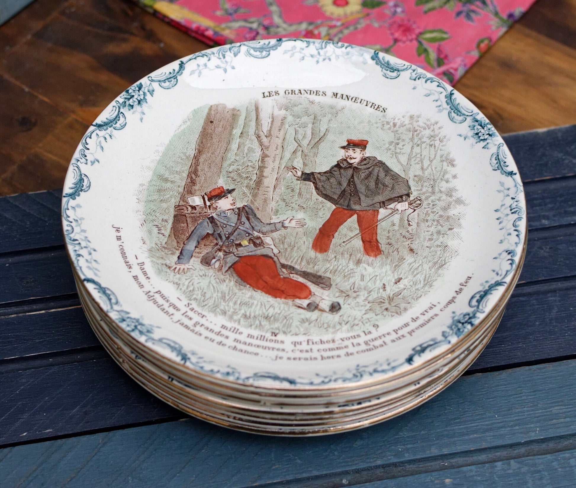 1800s ~ French Antique IRONSTONE Collectible Talking Plate ~ Series "Les Grandes Manœuvres" ~ Made by CHOISY-Le-ROI (HB & cie)