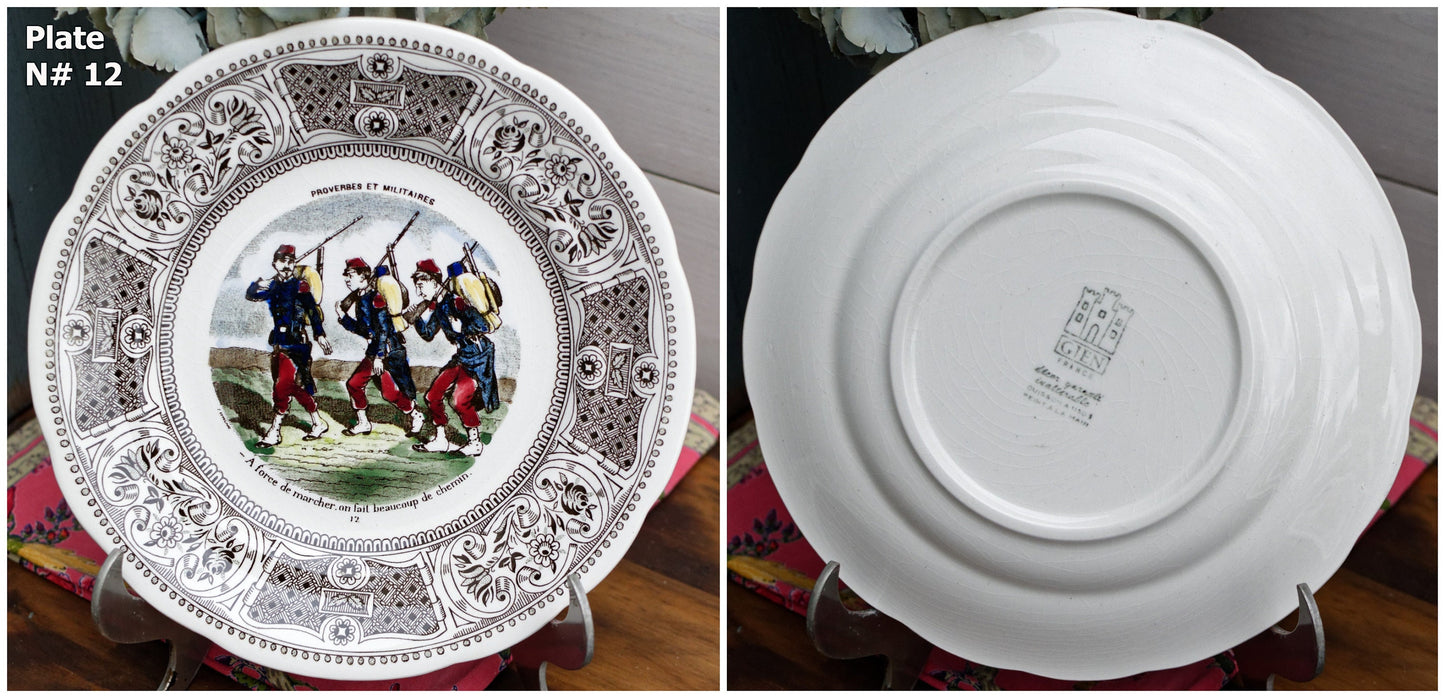 French Ironstone Talking Plate Proverbes et militaires GIEN Terre de Fer Assiette Parlante