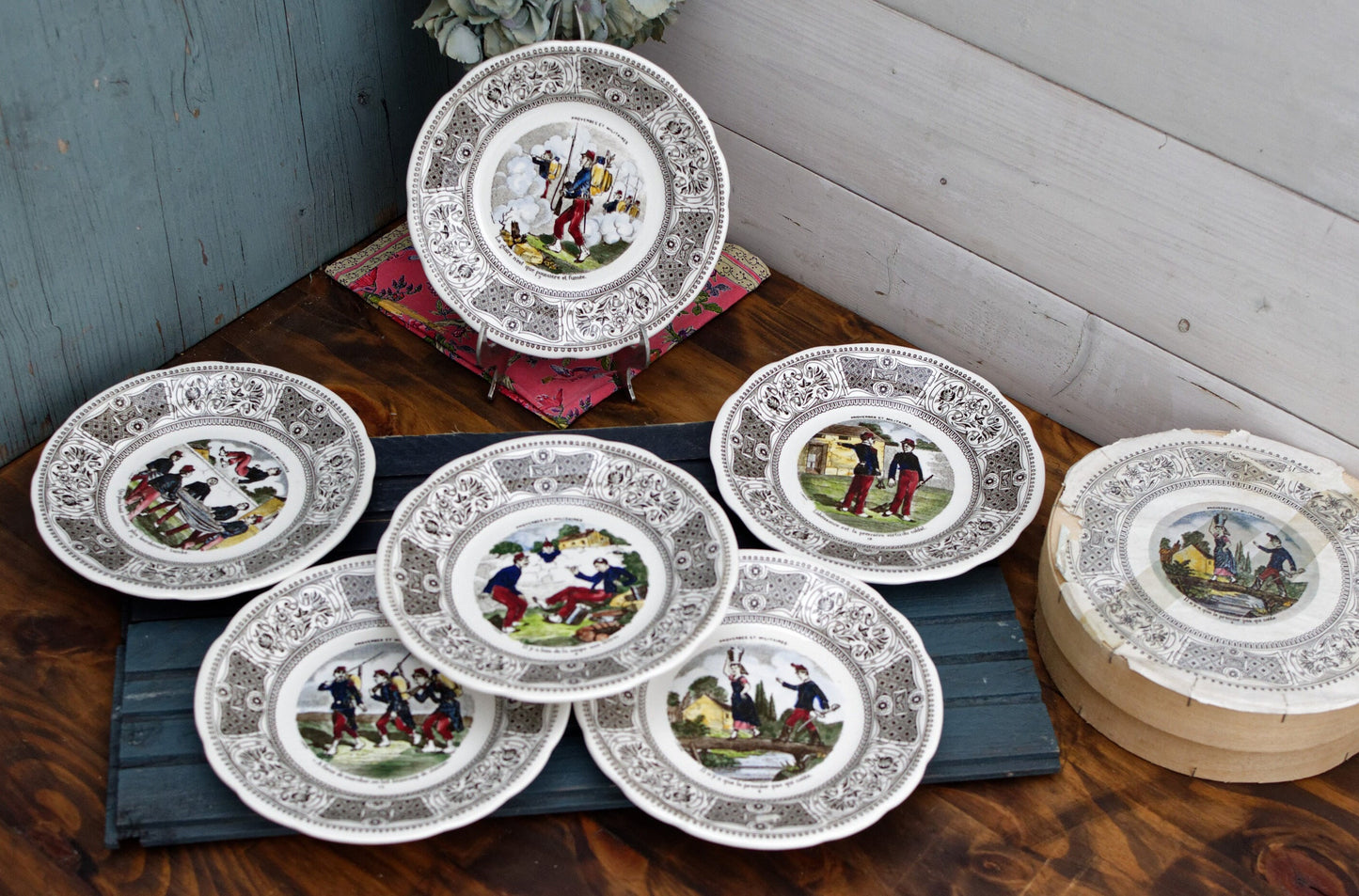 French Ironstone Talking Plate Proverbes et militaires GIEN Terre de Fer Assiette Parlante