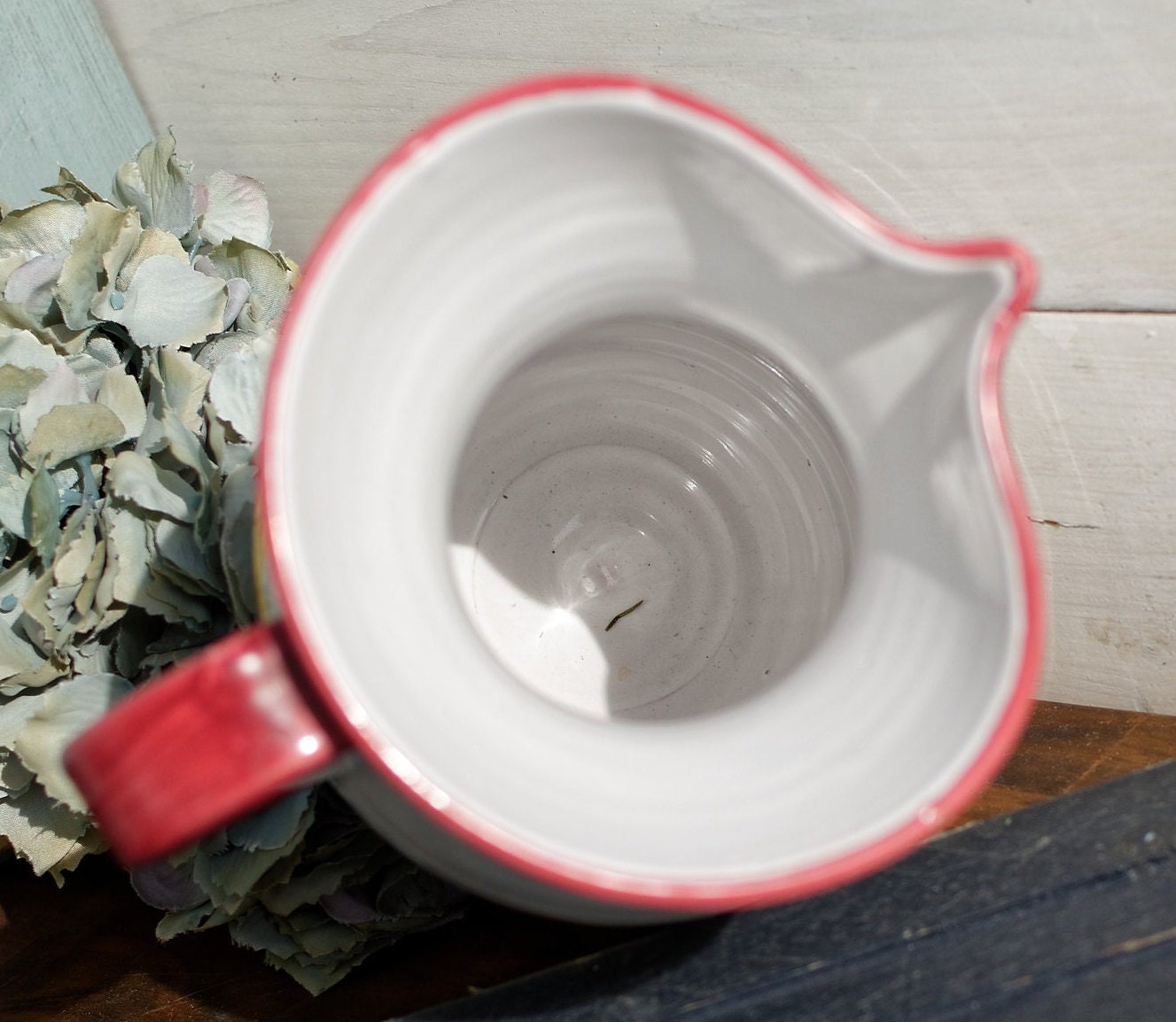 French Hand-Painted Porcelain Floral Pitcher Fait Main