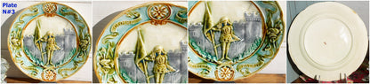 French Collectible BARBOTINE MAJOLICA Wall Plate Joan of Arc Jeanne D'Arc Faïence D’ONAING