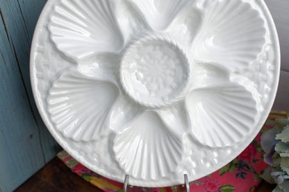 French Ironstone Barbotine Majolica Style Oyster Shellfish Plate/Platter Basket Weave White Huître