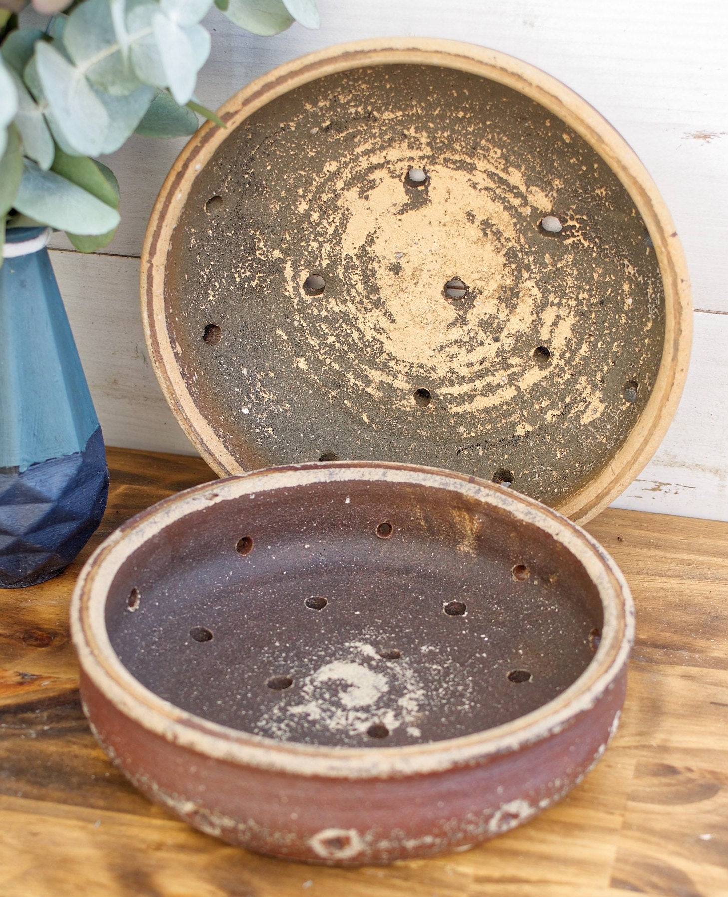 Antique French Ungazed Earthenware Pottery Round Faisselle Pot, Vintage Country Farmhouse Diary Ceramic Cheese Mold, Retro store Rustic Primitive