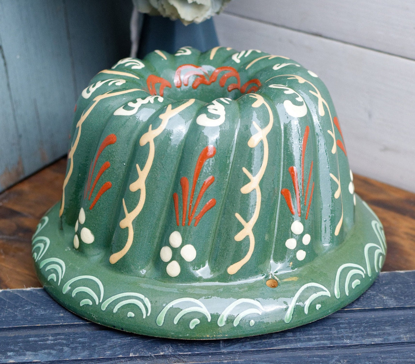 French Vintage Kugelhopf Alsace Pottery Glazed Bundt Baking Cake Mold ~ Hand-Painted Ceramics Terra Cotta Stoneware