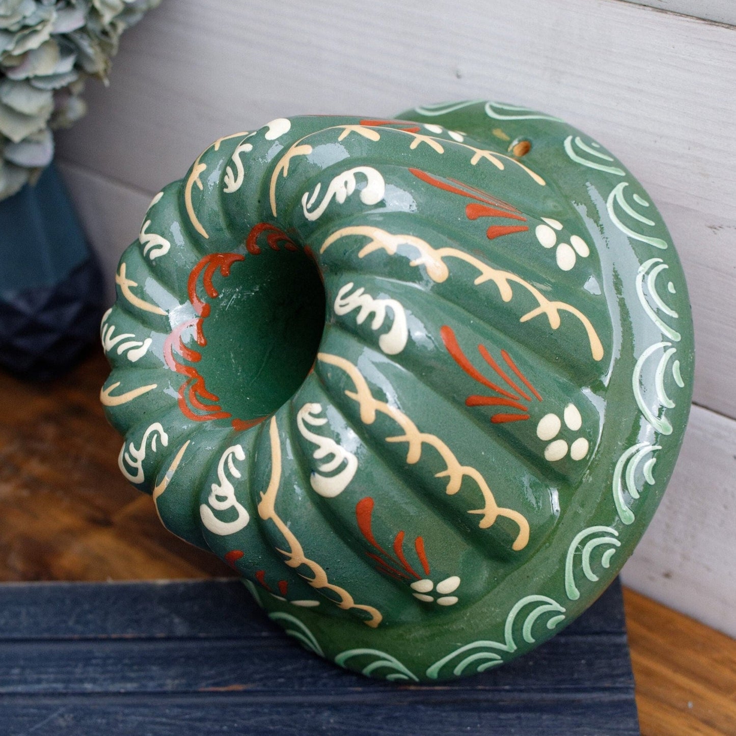 French Vintage Kugelhopf Alsace Pottery Glazed Bundt Baking Cake Mold ~ Hand-Painted Ceramics Terra Cotta Stoneware