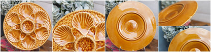 French BARBOTINE MAJOLICA Oyster Huître Plate LONGCHAMP 6 wells