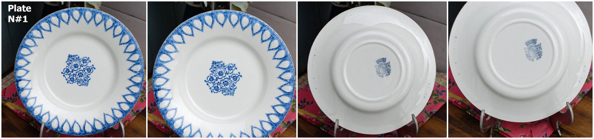 French Ironstone Small Plate Blue Transferware Bertrand Opaque Burfine Terre de Fer