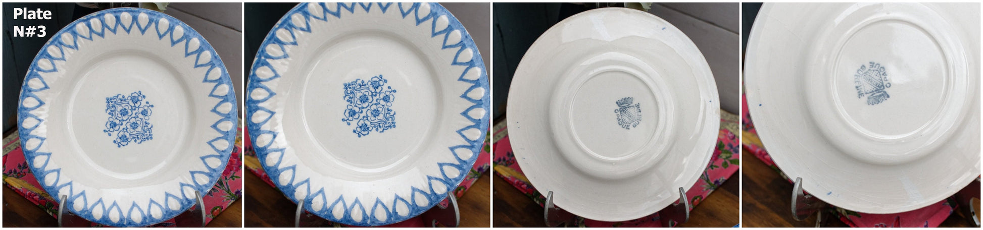 French Ironstone Small Plate Blue Transferware Bertrand Opaque Burfine Terre de Fer