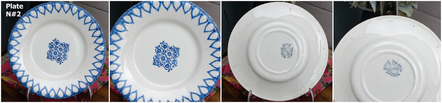 French Ironstone Small Plate Blue Transferware Bertrand Opaque Burfine Terre de Fer