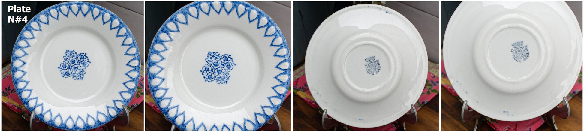 French Ironstone Small Plate Blue Transferware Bertrand Opaque Burfine Terre de Fer