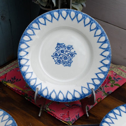 French Ironstone Small Plate Blue Transferware Bertrand Opaque Burfine Terre de Fer