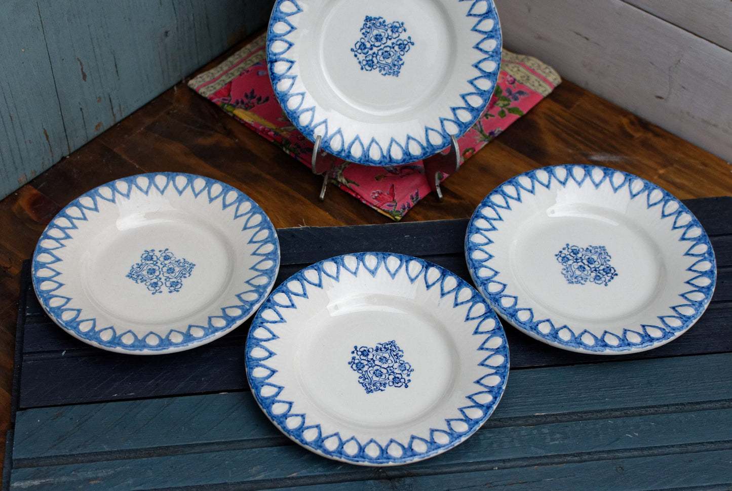 French Ironstone Small Plate Blue Transferware Bertrand Opaque Burfine Terre de Fer