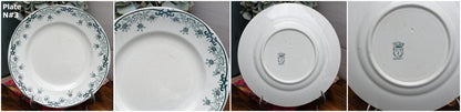 French Ironstone Green Transferware Plate BLERIOT Motif Saint Amand et Hamage NORD Terre de Fer