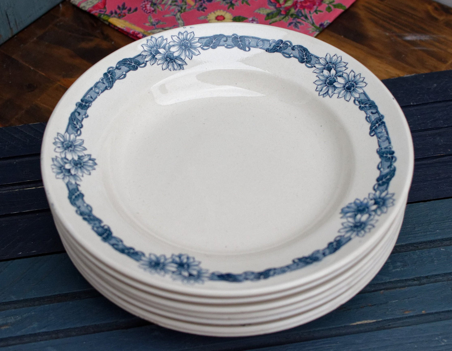 French Ironstone Blue Transferware Plate DENISE Longchamp Terre de Fer