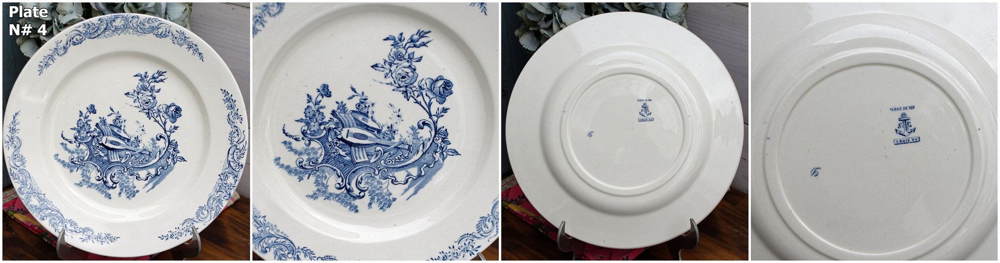 French Ironstone Blue Transferware Dinner Plate Terre de Fer ~ S&G Louis XV Faïencerie de Clairefontaine (S.G. Sanejouand Graves)