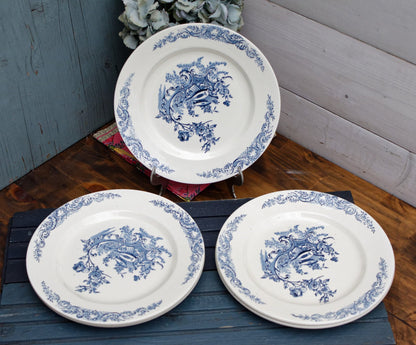 French Ironstone Blue Transferware Dinner Plate Terre de Fer ~ S&G Louis XV Faïencerie de Clairefontaine (S.G. Sanejouand Graves)