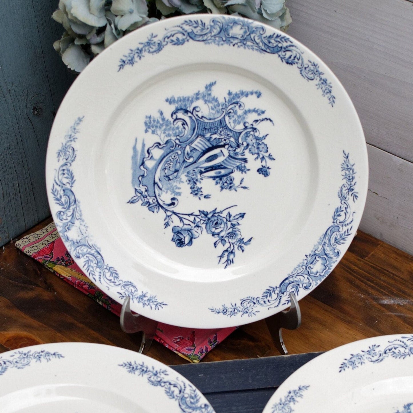 French Ironstone Blue Transferware Dinner Plate Terre de Fer ~ S&G Louis XV Faïencerie de Clairefontaine (S.G. Sanejouand Graves)