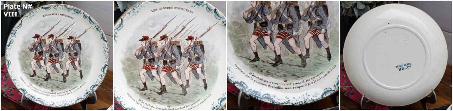 1800s ~ French Antique IRONSTONE Collectible Talking Plate ~ Series "Les Grandes Manœuvres" ~ Made by CHOISY-Le-ROI (HB & cie)