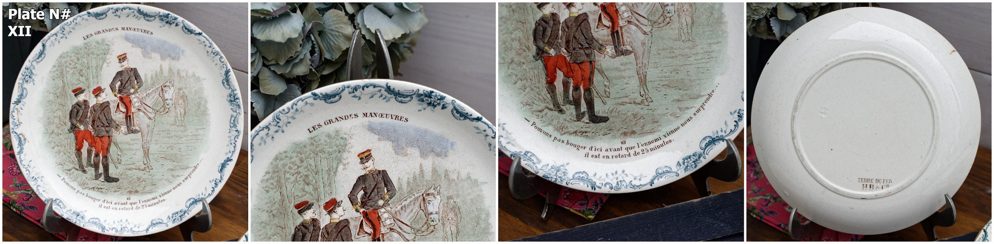 1800s ~ French Antique IRONSTONE Collectible Talking Plate ~ Series "Les Grandes Manœuvres" ~ Made by CHOISY-Le-ROI (HB & cie)