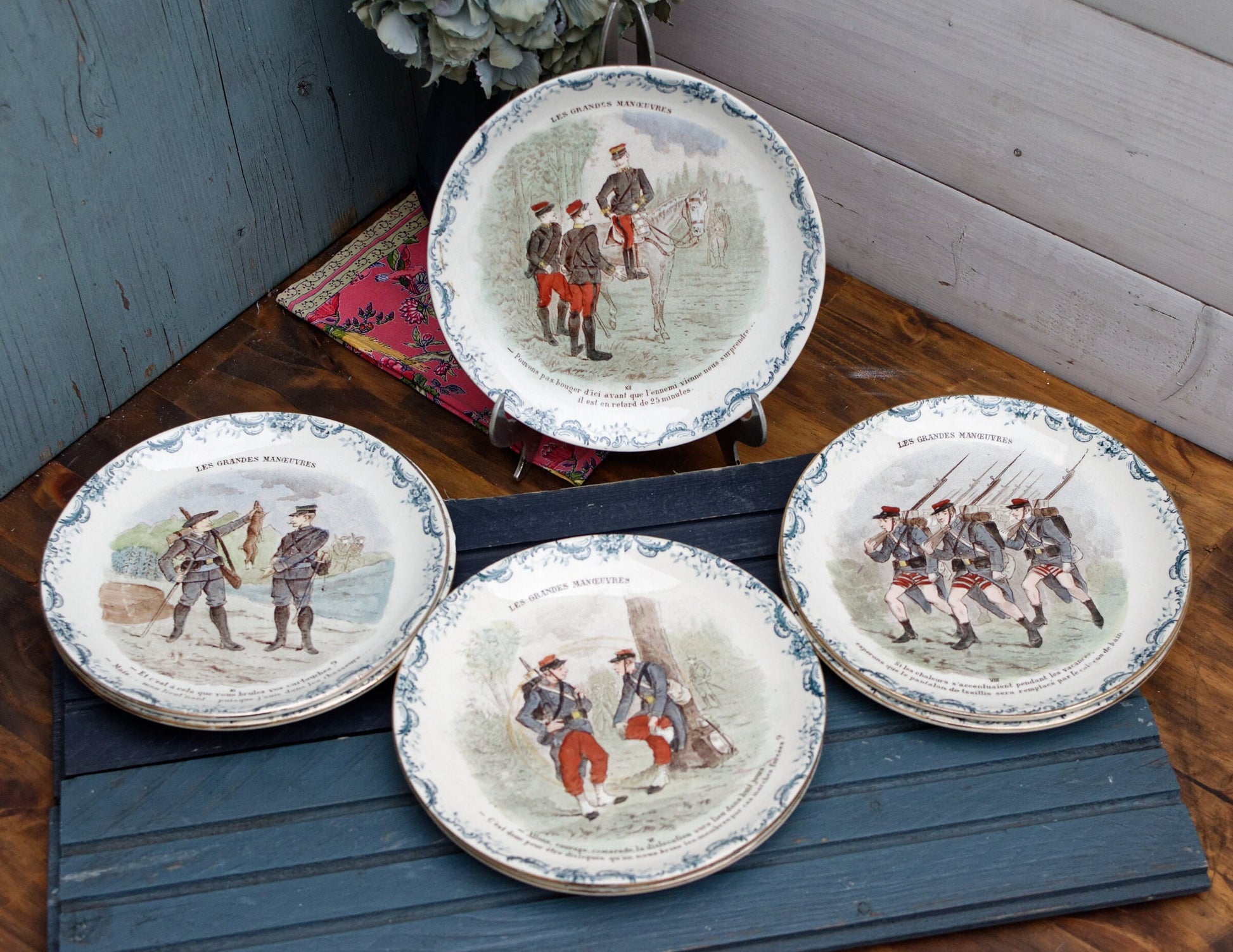 1800s ~ French Antique IRONSTONE Collectible Talking Plate ~ Series "Les Grandes Manœuvres" ~ Made by CHOISY-Le-ROI (HB & cie)