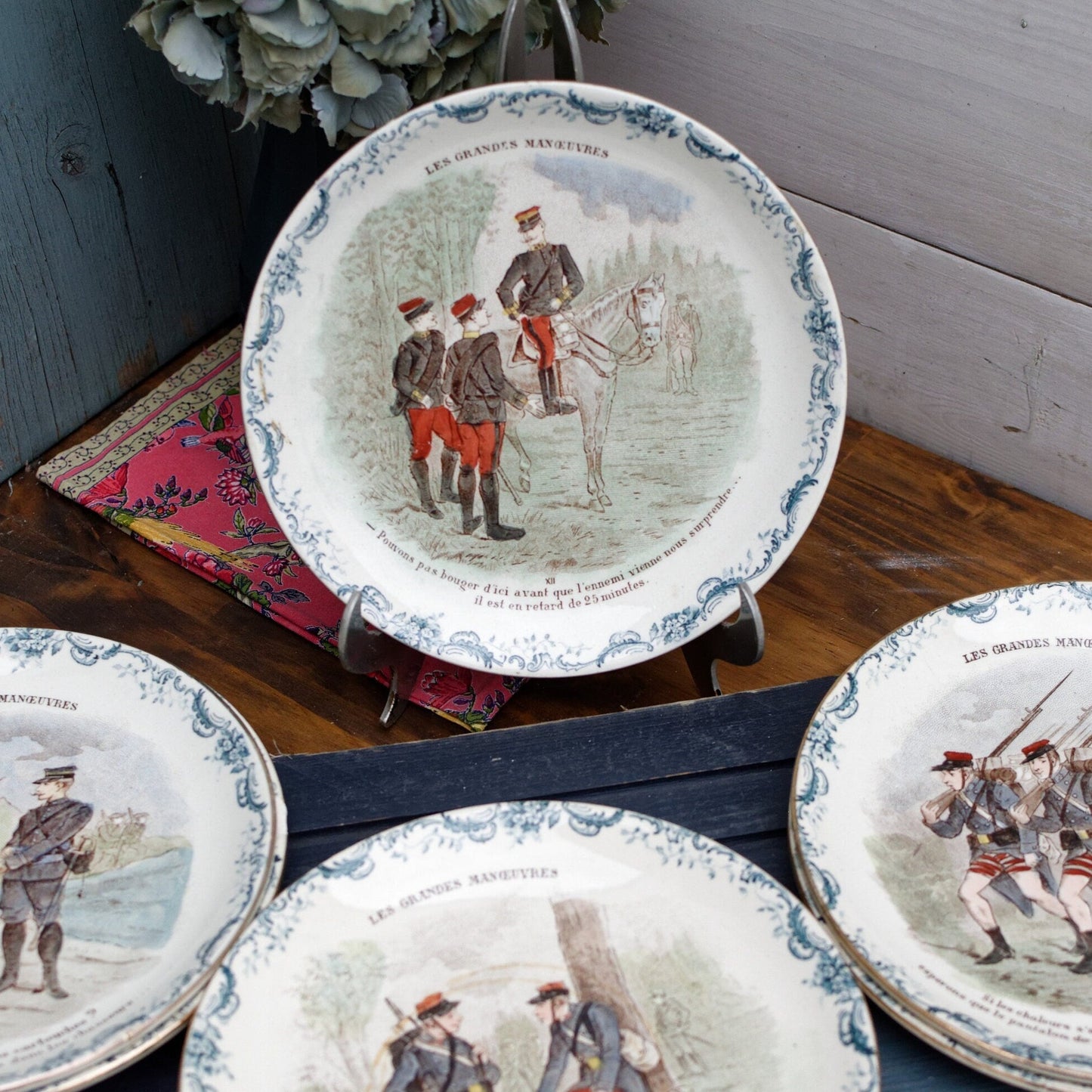 1800s ~ French Antique IRONSTONE Collectible Talking Plate ~ Series "Les Grandes Manœuvres" ~ Made by CHOISY-Le-ROI (HB & cie)