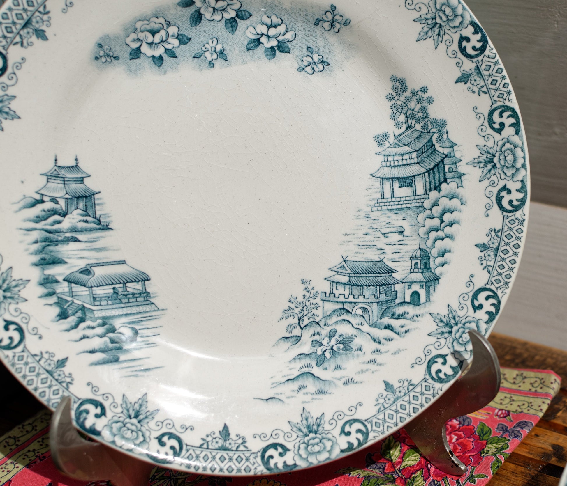 French Antique Ironstone Blue TRANSFERWARE Dinner Plate ~ "SAIGNON" Motif ~ H.Boulenger & Cie Choisy-Le-Roi ~ Terre de fer