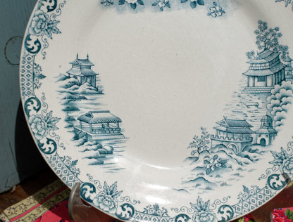 French Antique Ironstone Blue TRANSFERWARE Dinner Plate ~ "SAIGNON" Motif ~ H.Boulenger & Cie Choisy-Le-Roi ~ Terre de fer