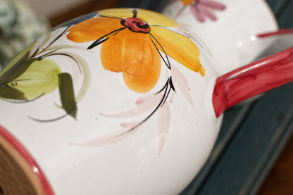 French Hand-Painted Porcelain Floral Pitcher Fait Main