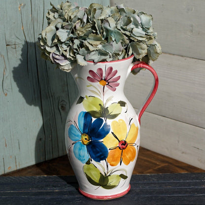 French Hand-Painted Porcelain Floral Pitcher Fait Main