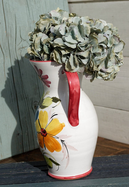 French Hand-Painted Porcelain Floral Pitcher Fait Main